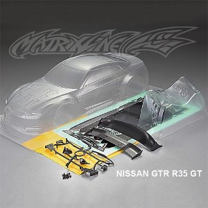 [#PC201403] 1/10 Nissan GTR R35 GT Body Shell w/Light Bucket, Wing, Decal, Window Masks (Clear｜미도색)