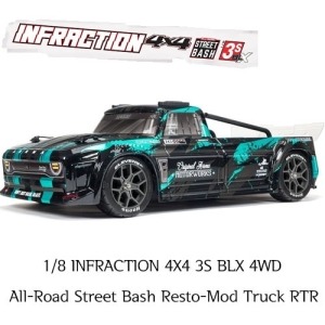 [특가세일][ARA4315V3T2]ARRMA 1/8 INFRACTION 4X4 3S BLX 4WD All-Road Street Bash Resto-Mod Truck RTR, Teal
